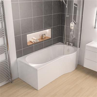 Shannon 1700 x 850 x 400mm Right Hand (RH) P-Shaped 4mm Shower Bath - White